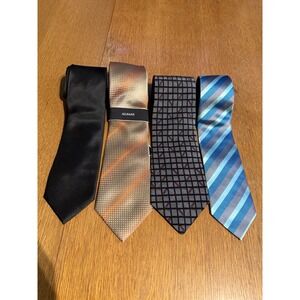 Men's Silk Tie Lot of 4 Alfani Michael Kors Italy Printed Hand Finished